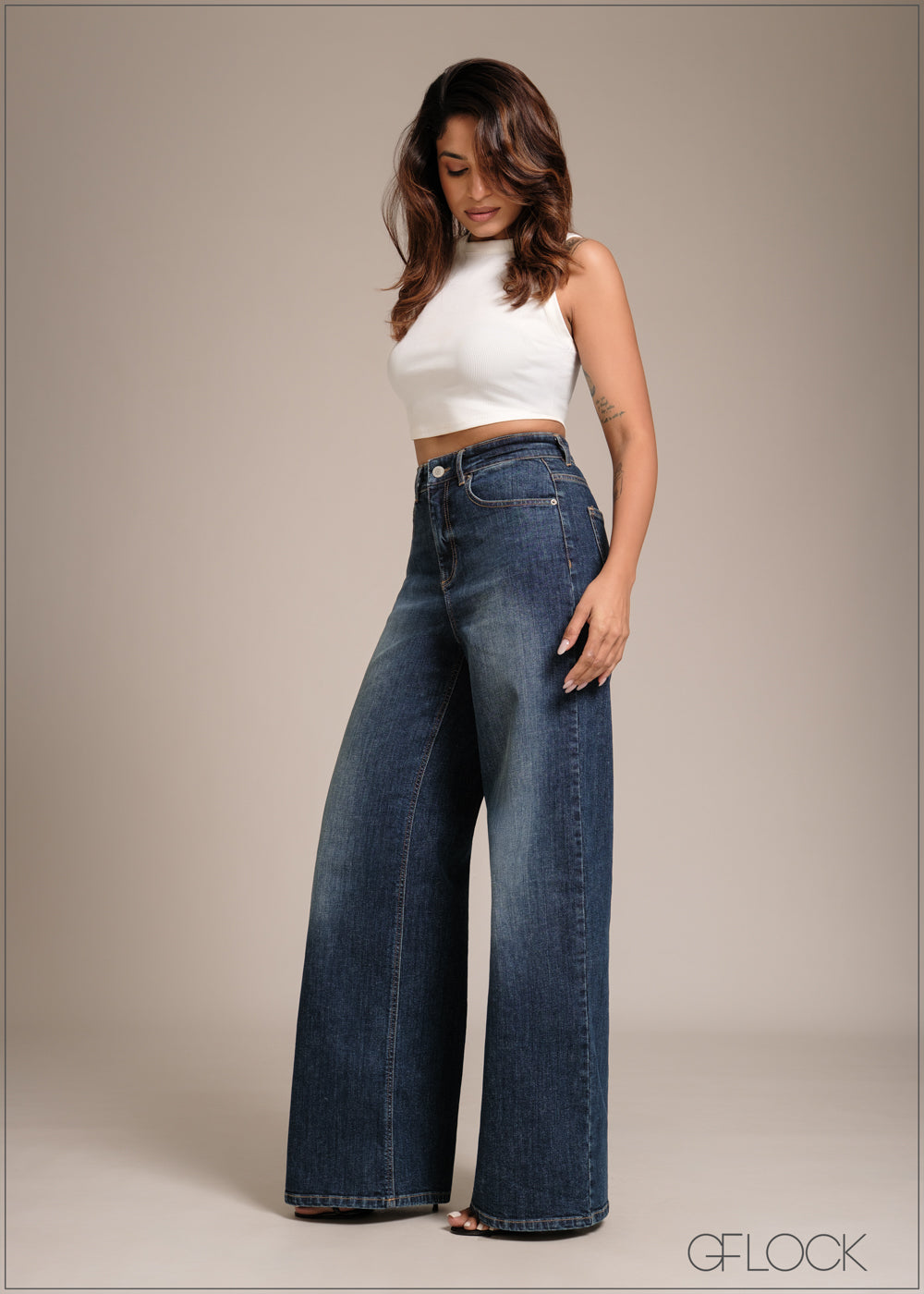 Mid Blue Wide Leg Jean - Long Length - 241225D