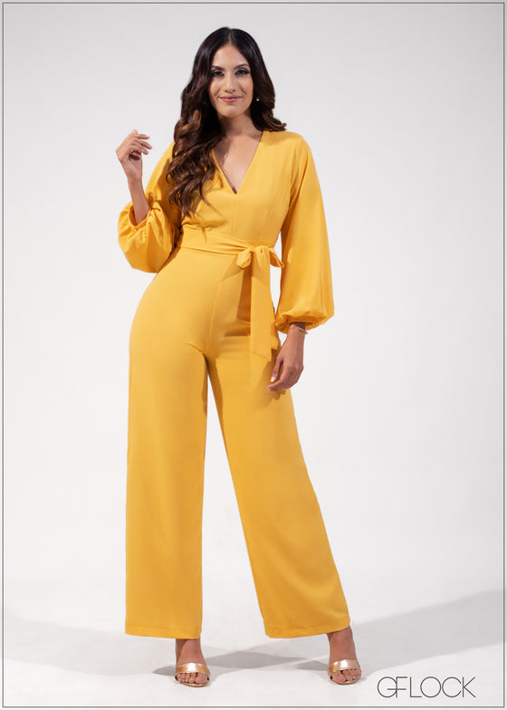 Balloon Sleeved Tie Up Jumpsuit - 090623