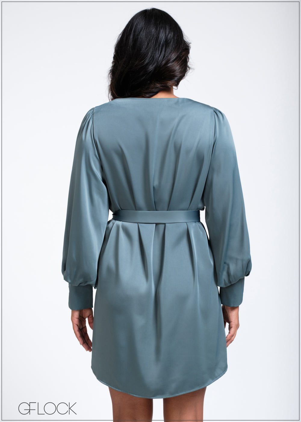 Bishop Sleeved Tie-Up Detailed Satin Dress - 260525