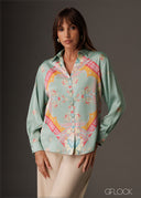 Printed satin button-down shirt with classic collar