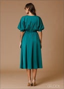 Puff Sleeve Midi Dress - 140826
