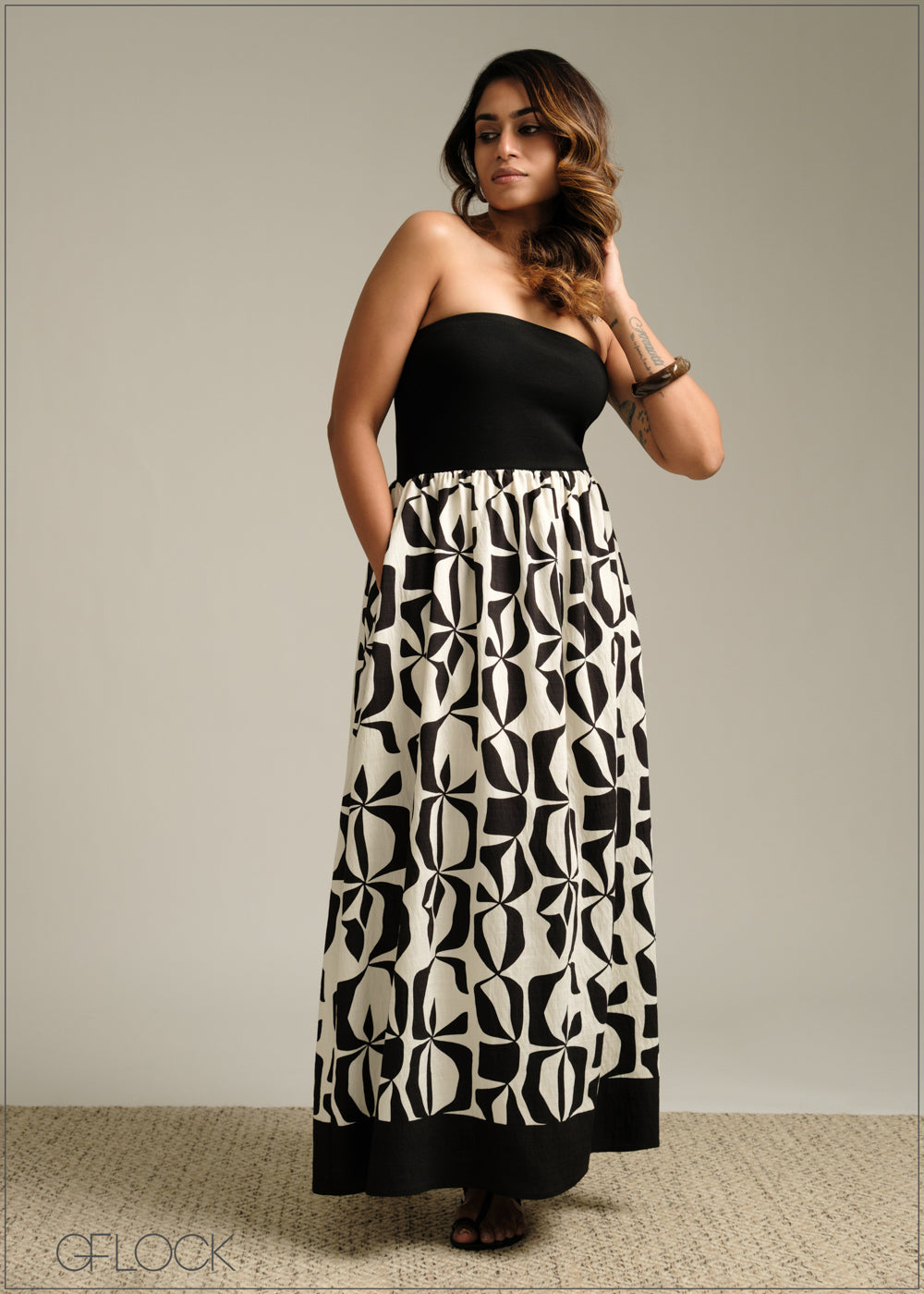 Tube Contrast Printed Dress - 190925