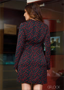 Chinese Collared V-Neck Mini Dress - 180923