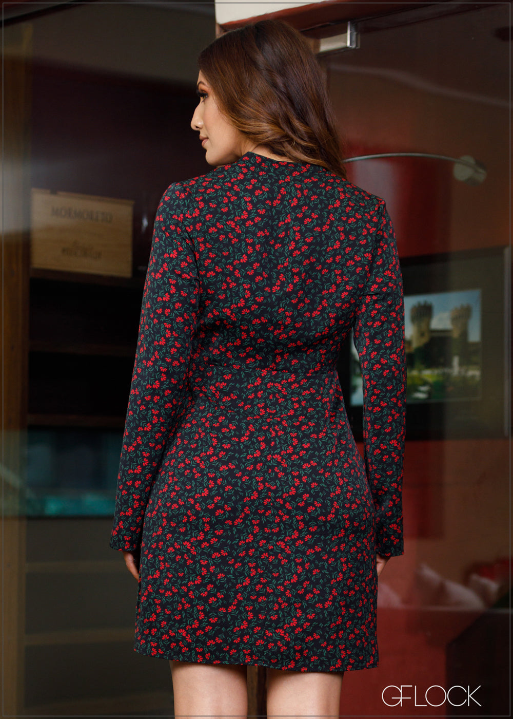 Chinese Collared V-Neck Mini Dress - 180923