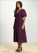 Balloon Sleeve Midi Dress - 130826