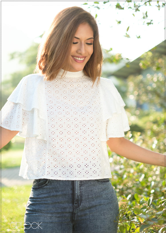 Flared Sleeves Cut-Lawn Top - 100524