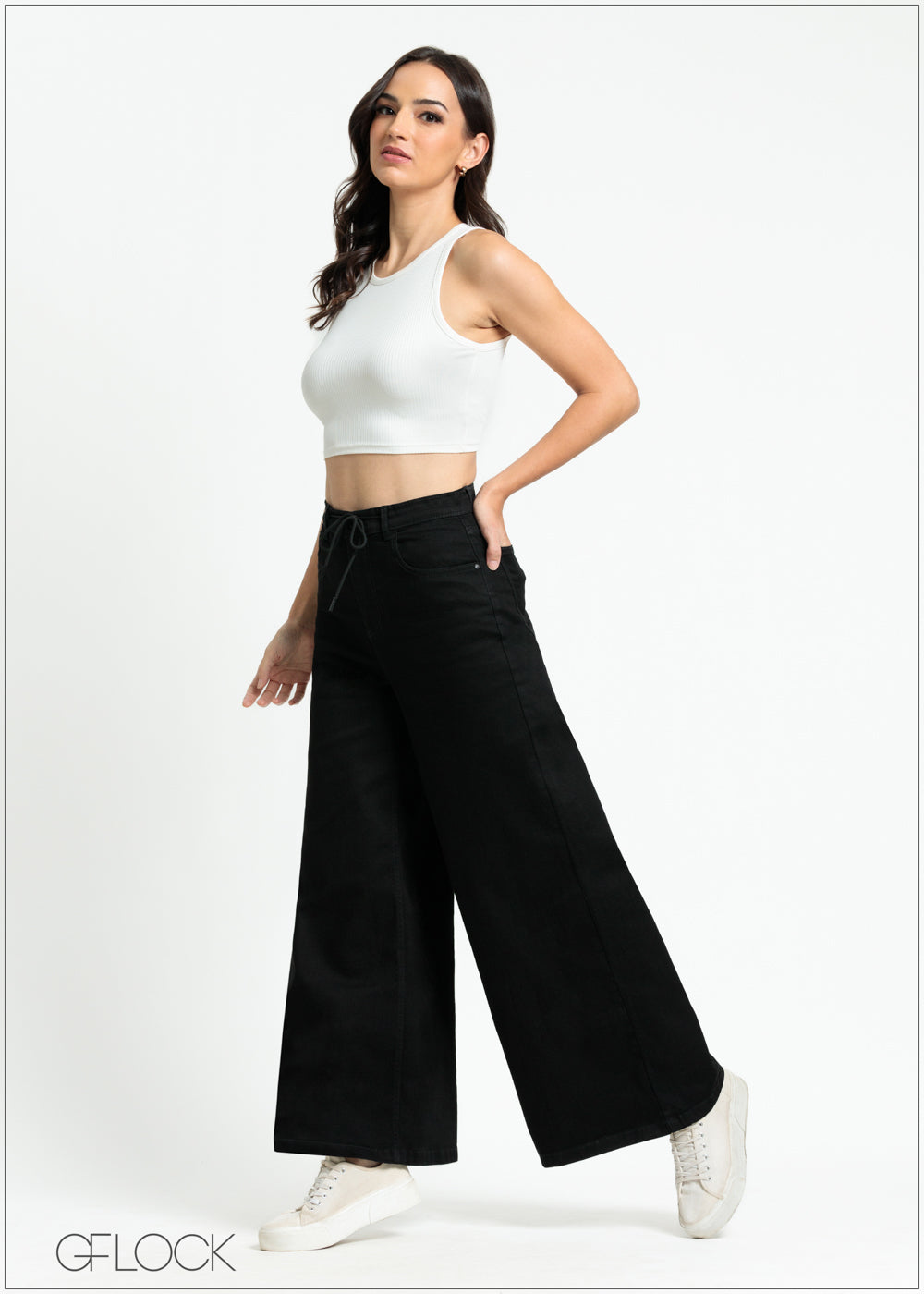 Black Denim Flared Pant - 100325