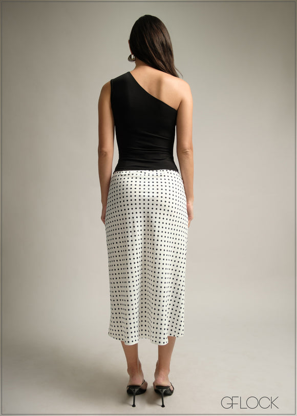Polka Dot Printed Midi Skirt - 220825