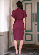 Batwing Sleeve Pleated Dress - 040425