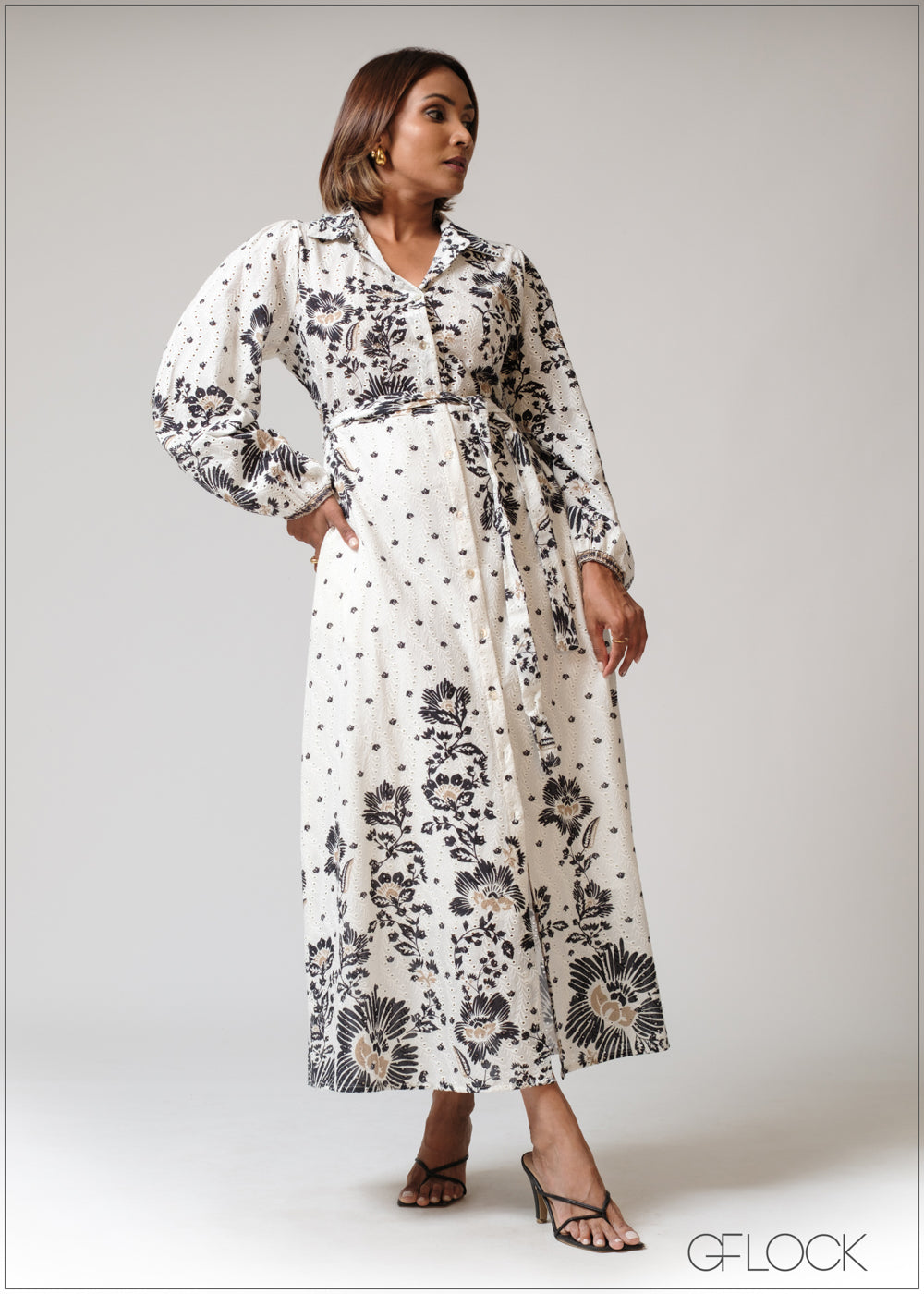 Placement Print Embroidered Shirt Dress - 230625