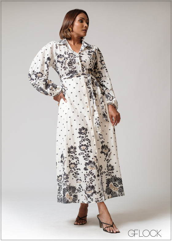 Placement Print Embroidered Shirt Dress - 230625
