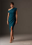 One shouder side pleat detailed knit midi dress with side slit