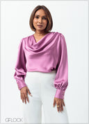 Bishop Sleeved Cowl Neck Top - 160625
