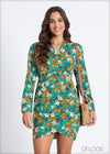 Collared Printed Wrap Dress - 050824