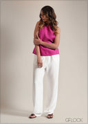 High Neck Linen Top - 250825