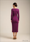 Long Sleeve Slit Detail Midi Dress - 100723