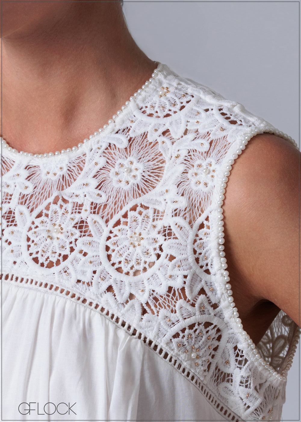 Crochet Yoke Hand Embroidered Maxi Dress - 231125