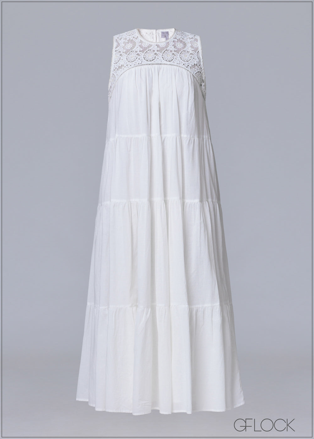 Crochet Yoke Hand Embroidered Maxi Dress - 231125