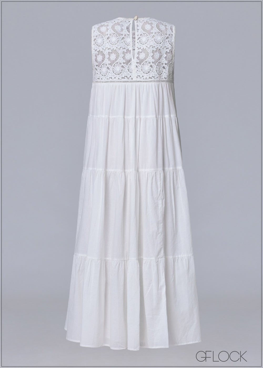 Crochet Yoke Hand Embroidered Maxi Dress - 231125