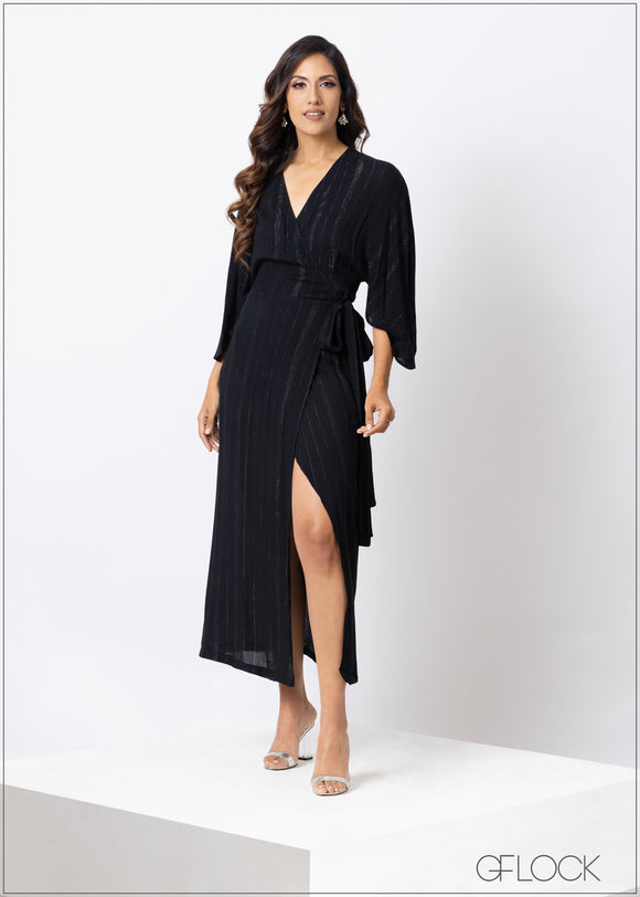 Curve Sleeved Wrap Maxi Dress - 160623