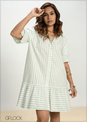 Balloon Sleeve Short Stripe Dress - 130826