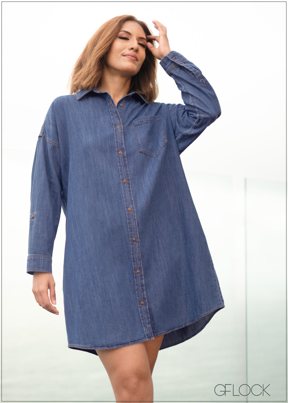 Long Sleeve Mini Shirt Dress - 010624