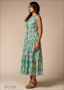 Button Down Printed Dress - 100426