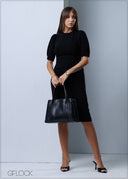 Puff Sleeve Midi Dress - 211125