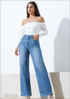 Mid Wash Wide Leg Jean - Short Length - 110924