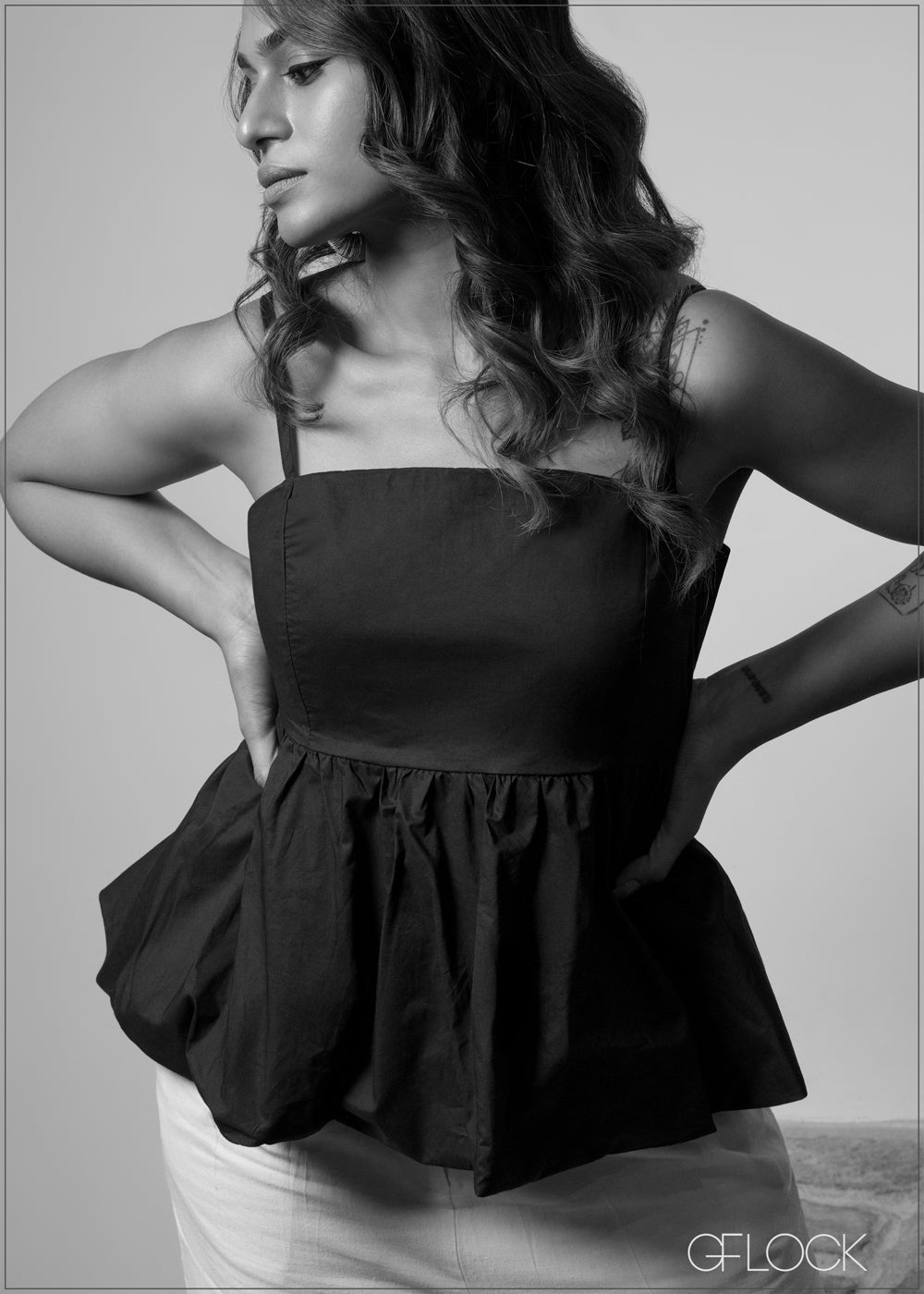 Bubble Hem Peplum Top - 250825