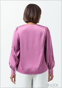 Bishop Sleeved Cowl Neck Top - 160625