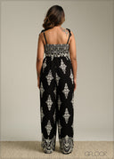 Border Printed Jumpsuit - 190925