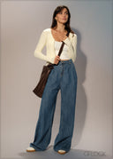 Pleated Wide Leg Jean - Long Length - 250626
