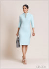 Three Quarter Sleeve Dress With Front Opening - 080424