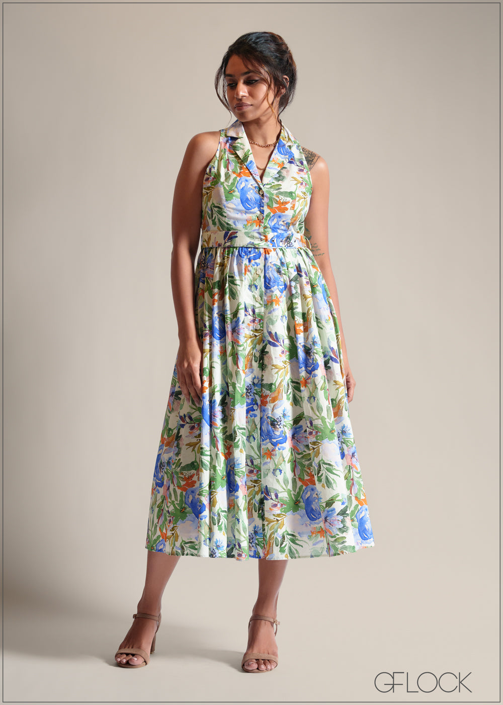 Collared Neck Button Down Dress - 250825