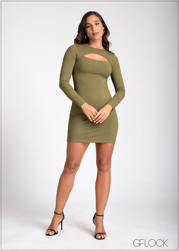 Long Sleeve Cutout Detailed Dress - 100225