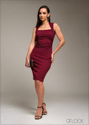 Gathered Bodycon Midi Dress - 080925
