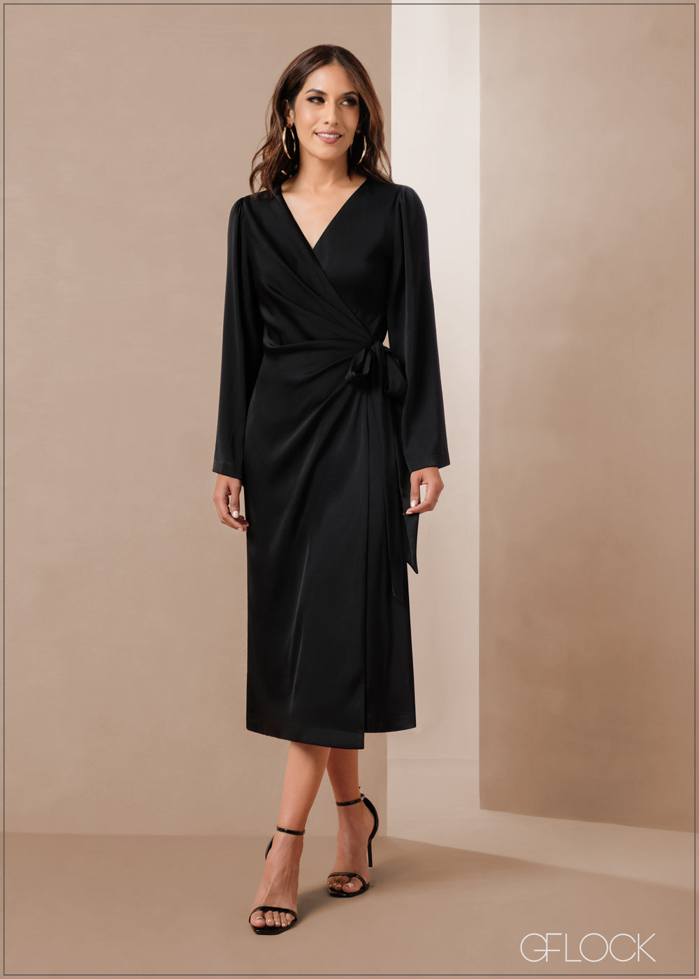 Flare Sleeved Wrap Tie Up Midi Dress 011223 - Main Image