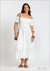 Off Shoulder Smocked Dress - 211024