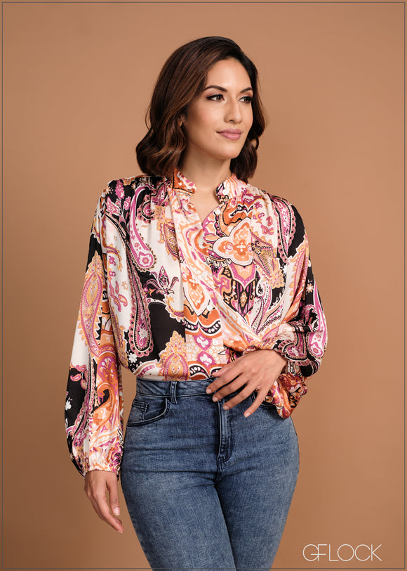 BALLOON SLEEVE HIGH NECK TOP