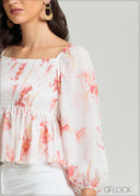 Puff Sleeve Smocked Top - 080825