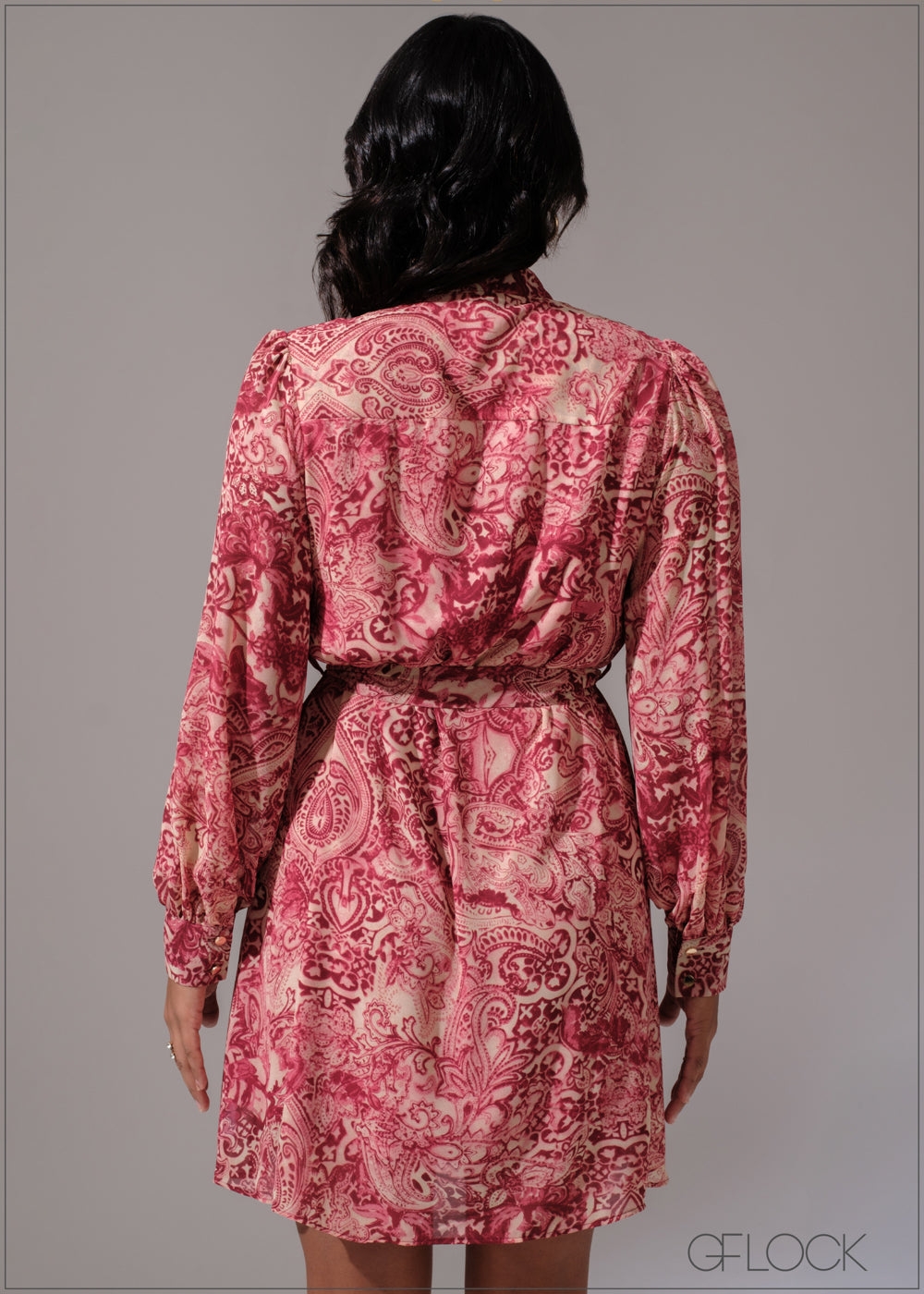 Bishops Sleeves Tunic Collared Midi Dress - 300525