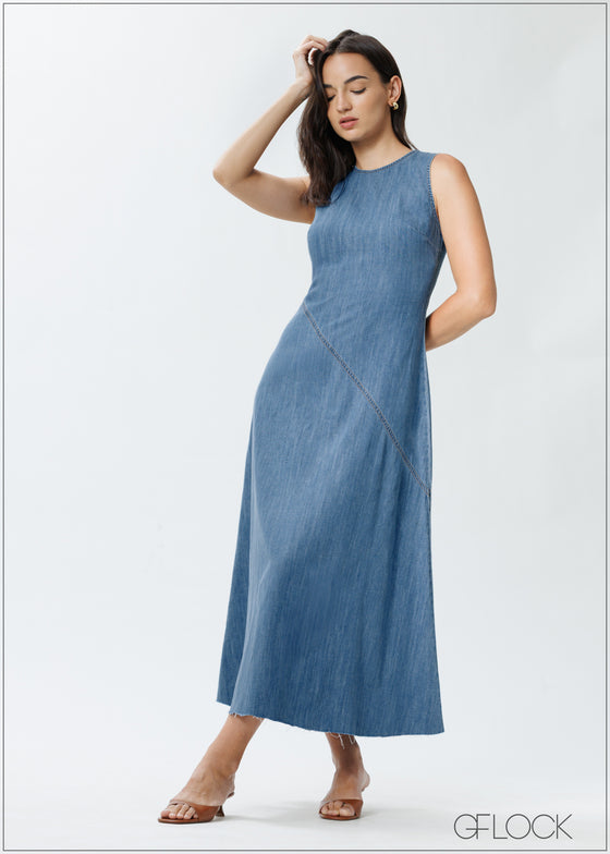 Sleeveless Denim Maxi Dress - 151025