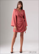 Flare Sleeved Wrap Mini Dress - 120125