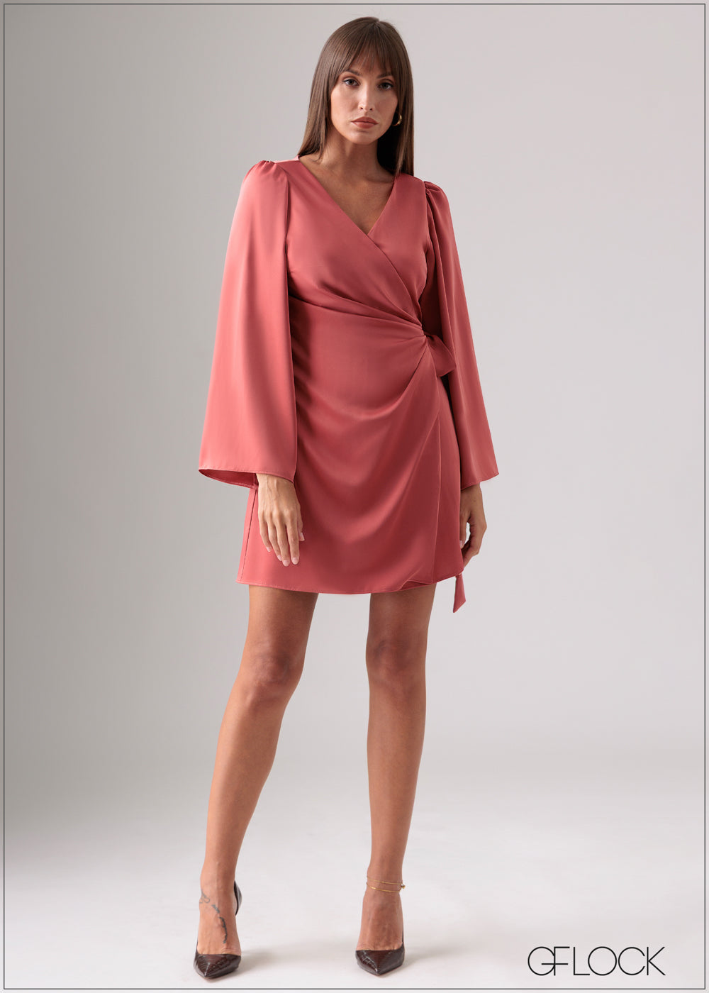 Flare Sleeved Wrap Mini Dress - 120125