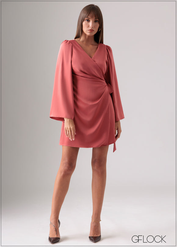 Flare Sleeved Wrap Mini Dress - 120125