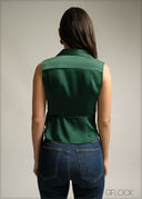 Sleeveless Half Wrap Lapel Collared Top - 220825