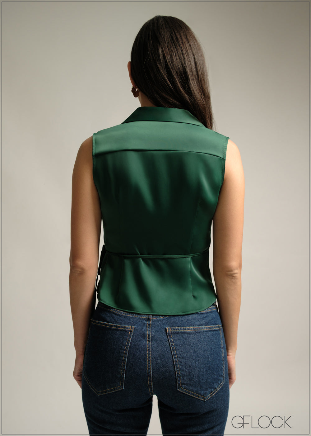 Sleeveless Half Wrap Lapel Collared Top - 220825