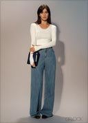 Light Wash Wide Leg Jean - Short Length - 250626