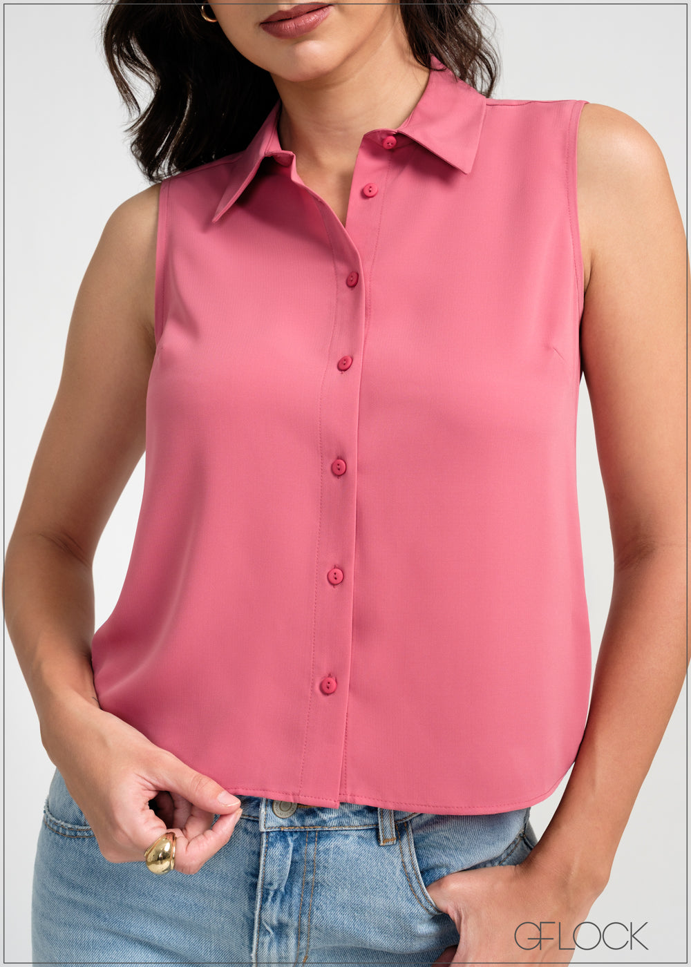 Sleeveless Regular Collar Shirt - 230625